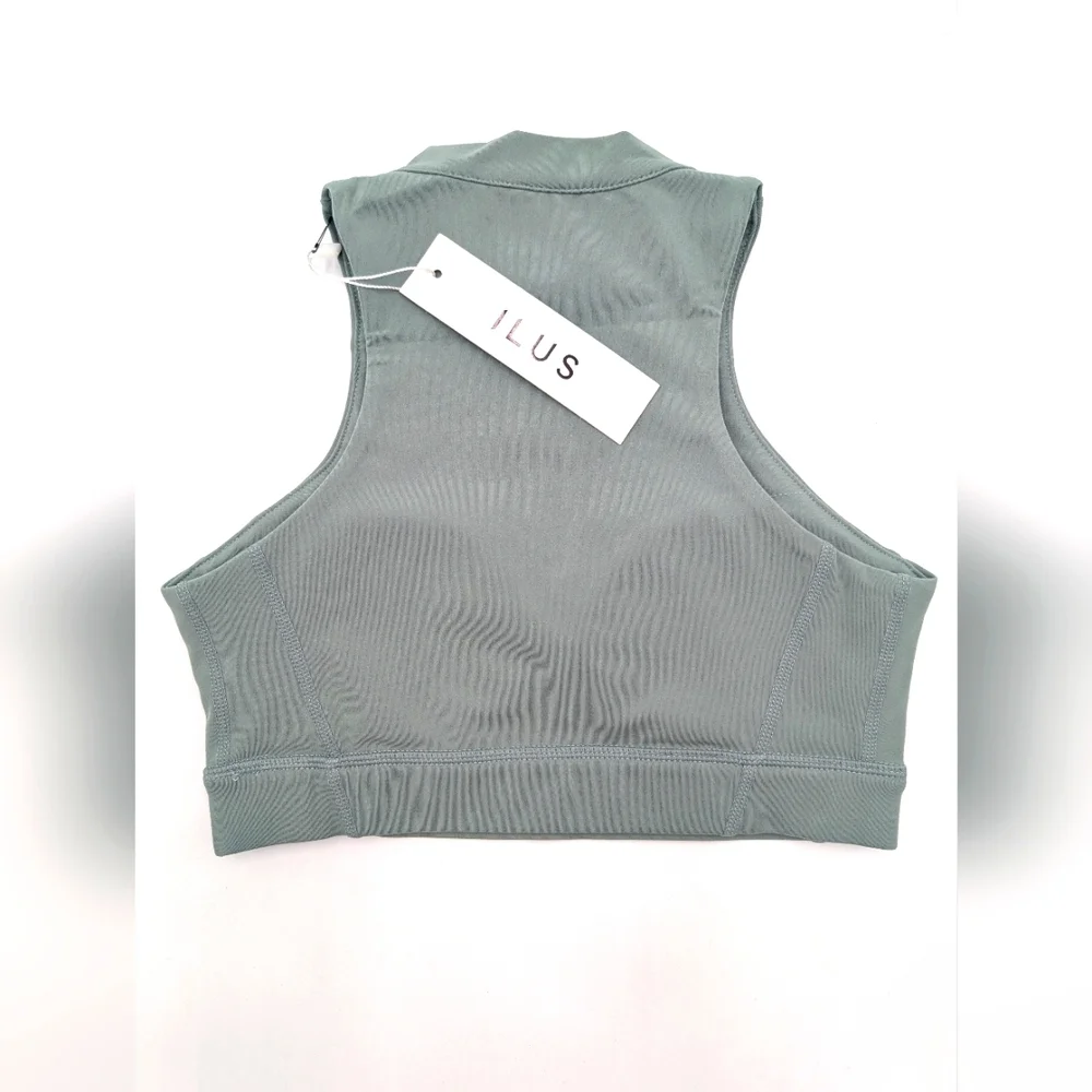 NWT ILUS Essential  Size XS Sea Foam High Neck Crop Top Front Zip It All In Bra - Picture 4 of 17